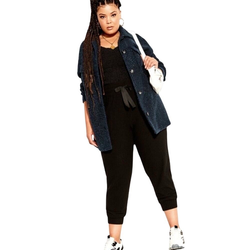 City Chic CCX Teddy Shacke oversized steel blue sherpa style plus size XL 22 NEW - Picture 2 of 9